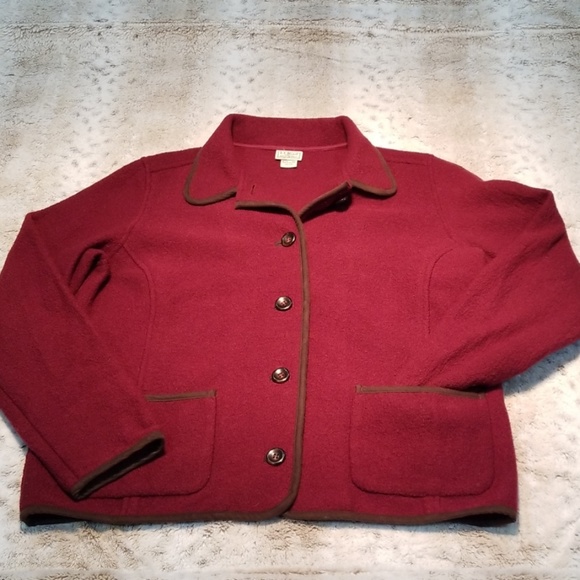 L.L. Bean Jackets & Blazers - L.L. Bean Deep Red and Leather 100% Wool Blazer